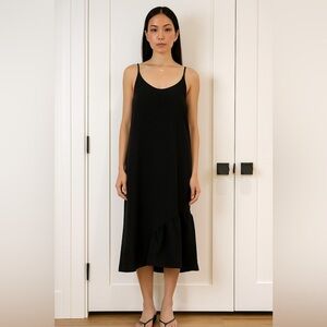 Smock Mohawk General Store Shift Midi Dress Black Size 2 Ruffle Hem Minimalist